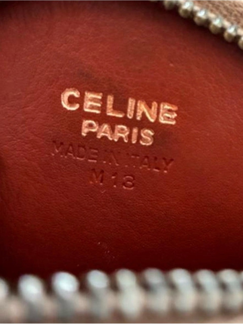 Celine Round Zip Coin Pouch - Dark Brown with Tan Trim - Picture 5 of 7